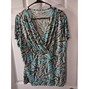 Van Heusen Top Size XL Tropical Blue Multicolor V Neck Short Sleeve